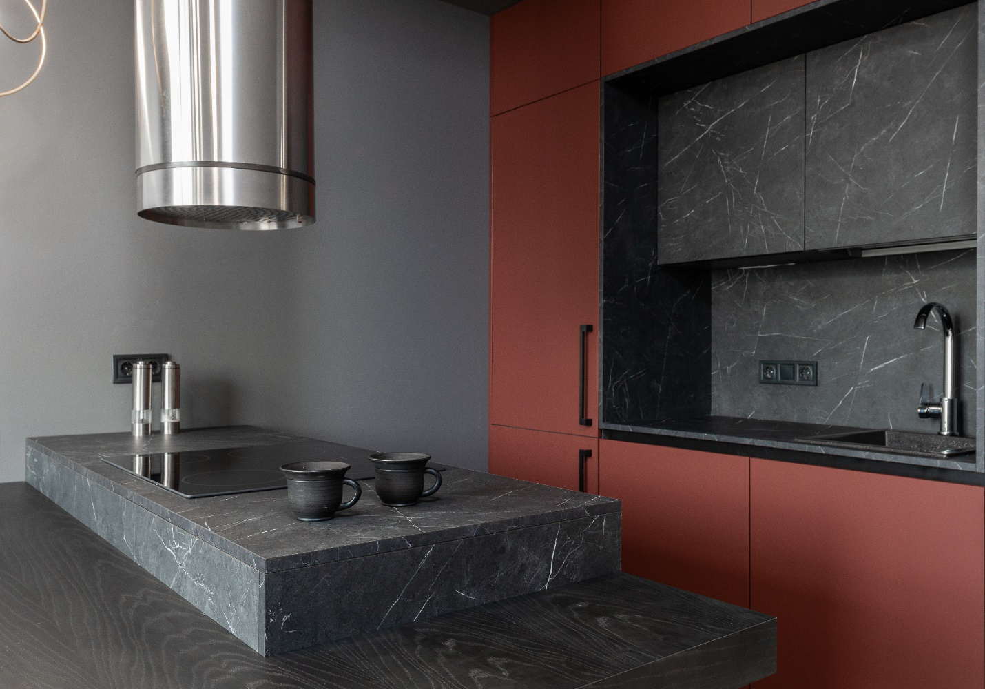 A sleek and modern, minimalist, kitchen design