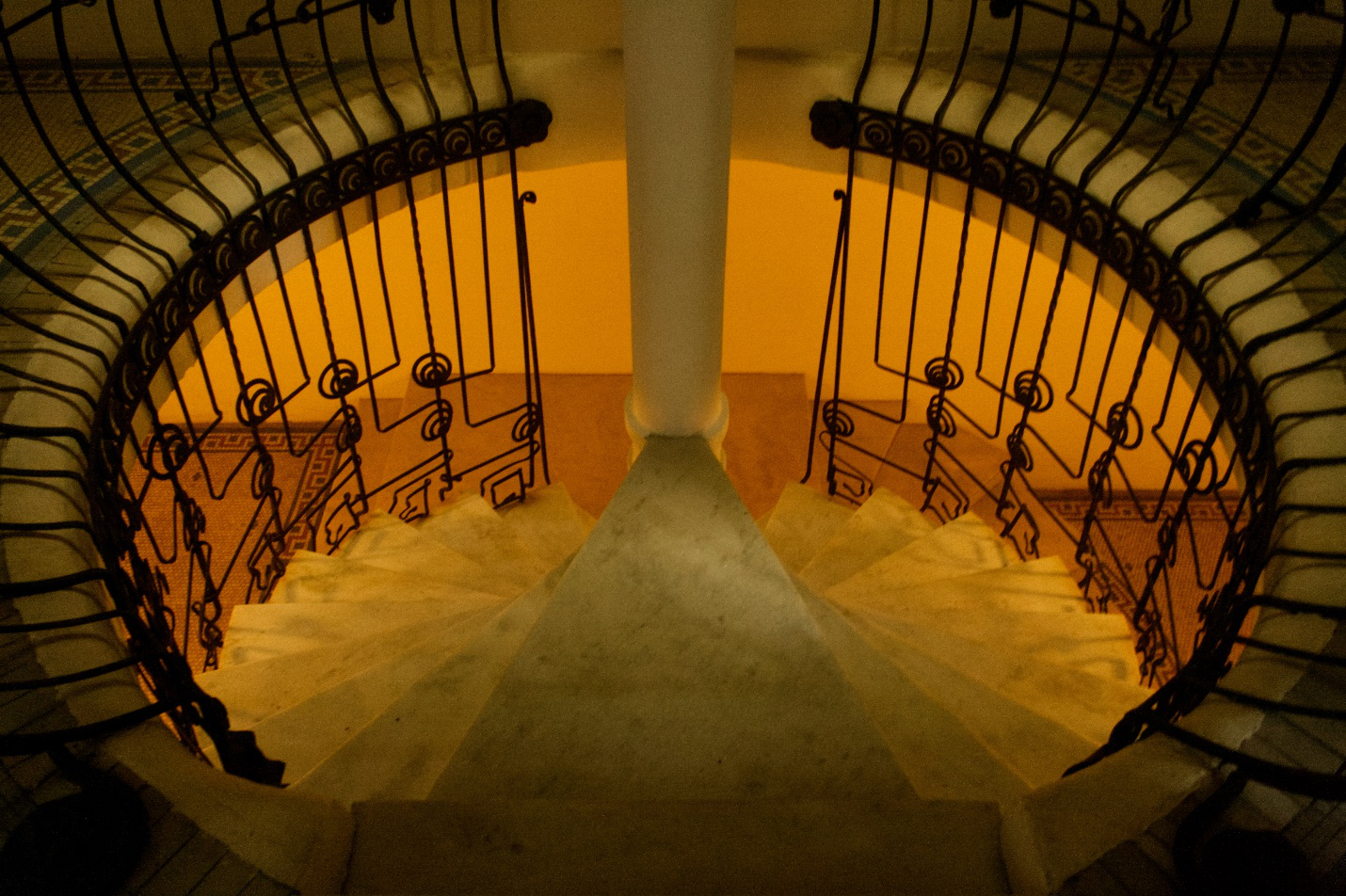 An interesting marble staircase in a circular space