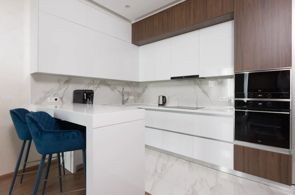 An image of a white kitchen countertop