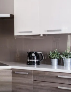 A quartz kitchen countertop with a clean and modern design.