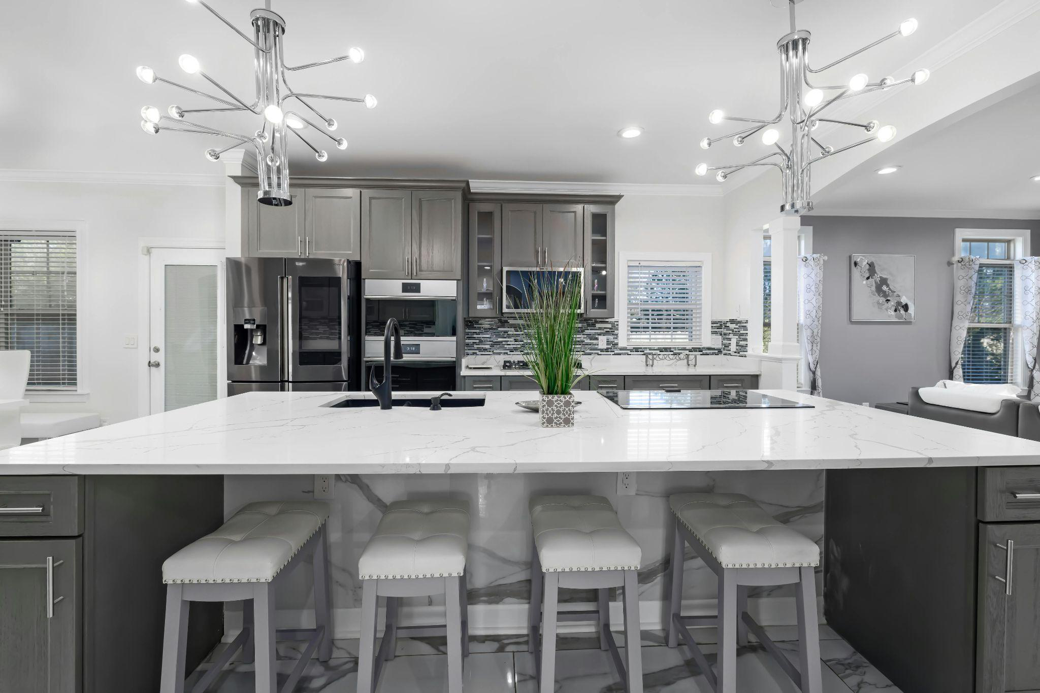 Elegant kitchen with stylish countertops showcasing beauty and functionality.